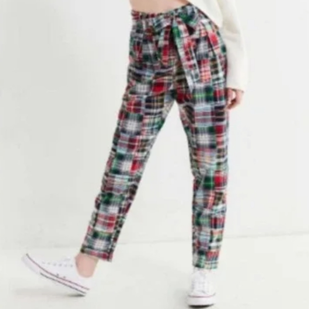 Urban Outfitters UO Madras Plaid Patchwork High Rise Waist Pants Size 8